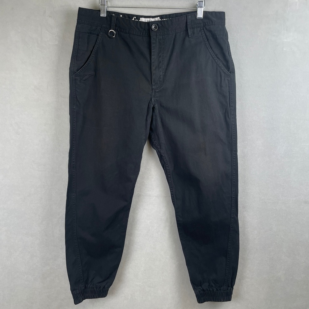 Publish Brand Men Black Cotton Twill Jogger Pants 34 Tapered Elastic Cuff Street